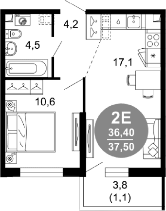 Продается 2-комн. квартира, 36.4 м²