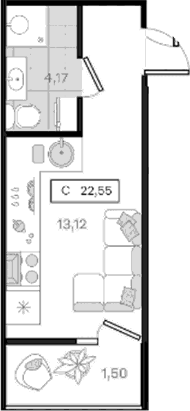 Продается 1-комн. квартира, 21.05 м²