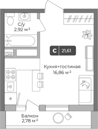 Продается 1-комн. квартира, 20.78 м²