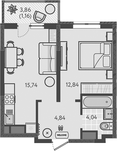 Продается 2-комн. квартира, 37.46 м²