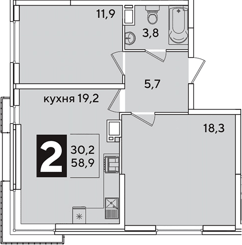 Продается 3-комн. квартира, 58.9 м²