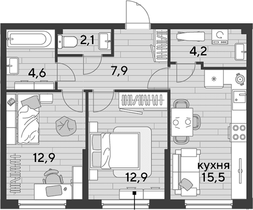 Продается 3-комн. квартира, 60.1 м²