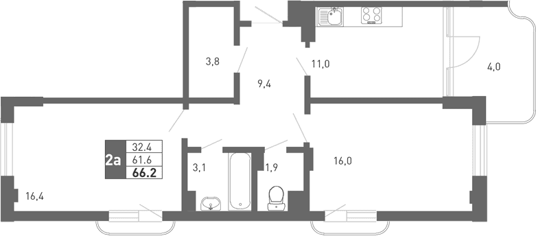 Продается 2-комн. квартира, 60.6 м²