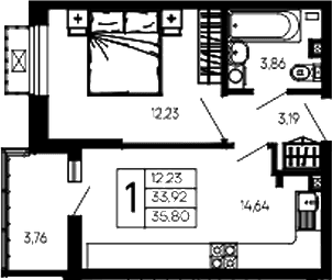 Продается 1-комн. квартира, 33.92 м²