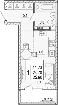 Продается 1-комн. квартира, 24.7 м²
