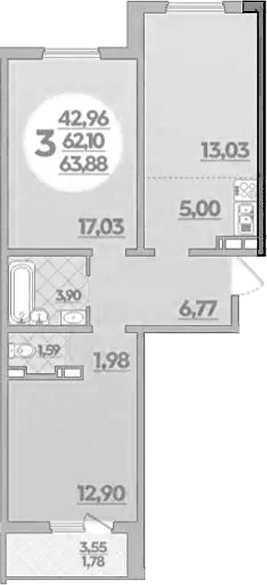 Продается 2-комн. квартира, 62.1 м²