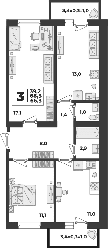 Продается 3-комн. квартира, 66.3 м²