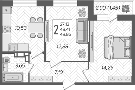 Продается 2-комн. квартира, 48.41 м²