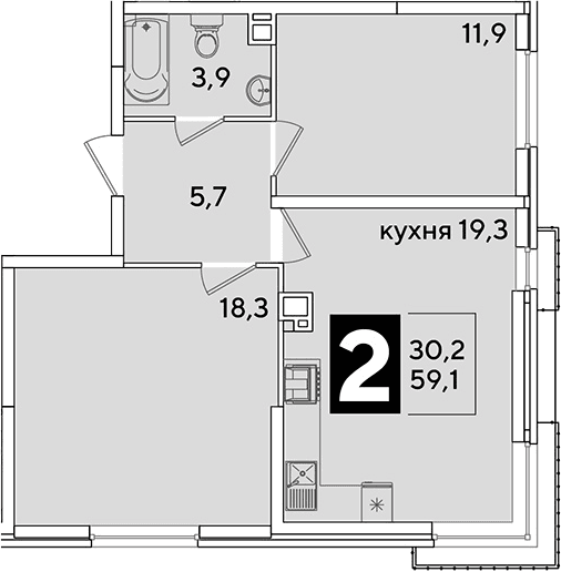 Продается 3-комн. квартира, 59.1 м²