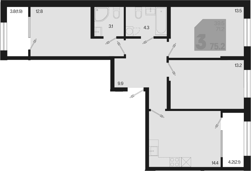 Продается 3-комн. квартира, 71.2 м²