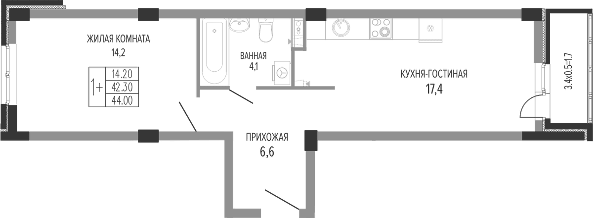 Продается 2-комн. квартира, 42.3 м²