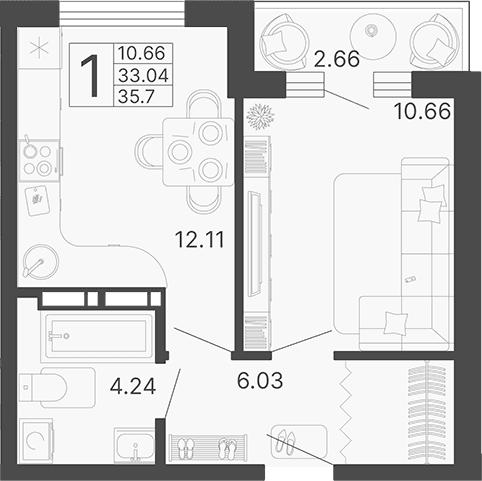 Продается 1-комн. квартира, 33.04 м²
