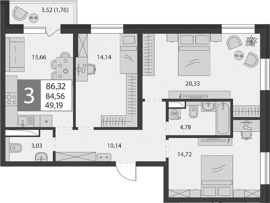 Продается 4-комн. квартира, 82.8 м²
