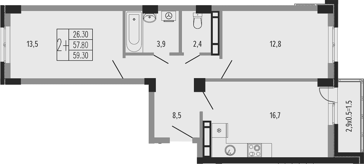 Продается 3-комн. квартира, 59.35 м²