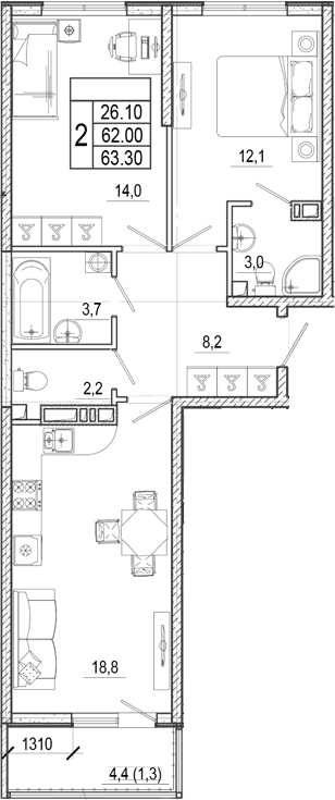 Продается 3-комн. квартира, 62 м²