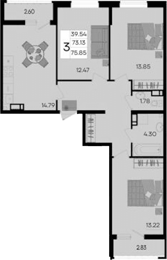 Продается 3-комн. квартира, 73.13 м²