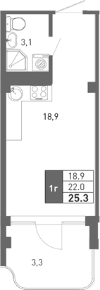 Продается 1-комн. квартира, 21.45 м²