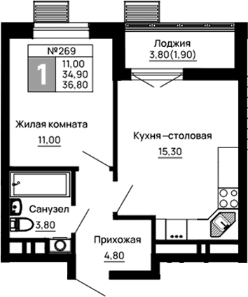 Продается 1-комн. квартира, 34.9 м²