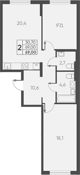 Продается 2-комн. квартира, 69 м²
