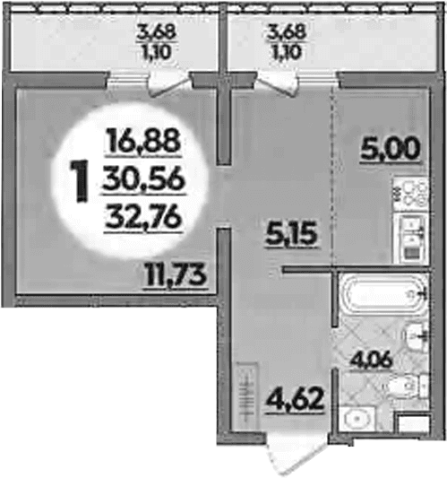 Продается 1-комн. квартира, 30.56 м²
