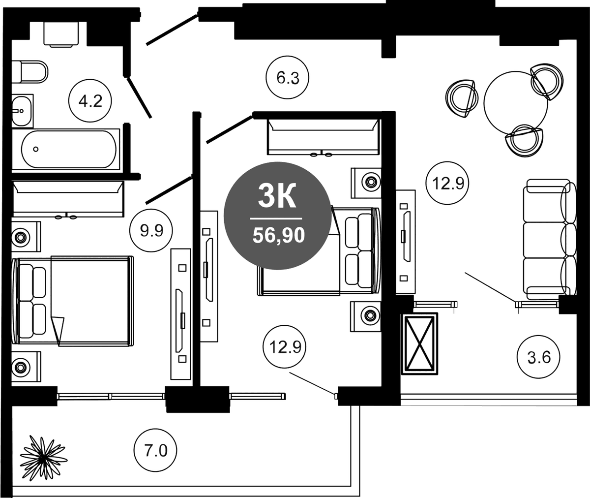 Продается 2-комн. квартира, 46.3 м²