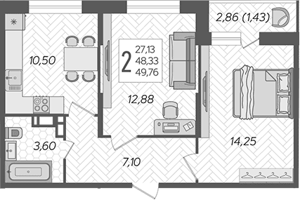 Продается 2-комн. квартира, 48.33 м²