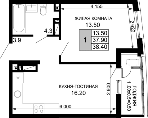 Продается 2-комн. квартира, 37.9 м²