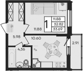 Продается 1-комн. квартира, 32.82 м²