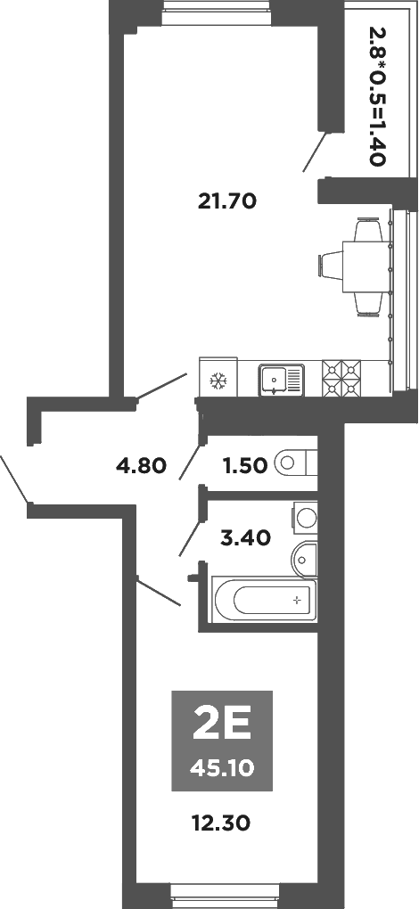 Продается 2-комн. квартира, 43.7 м²