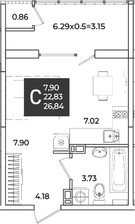 Продается 1-комн. квартира, 22.83 м²