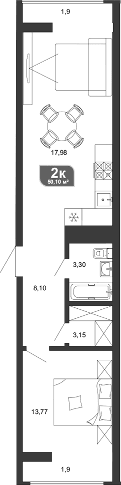 Продается 1-комн. квартира, 46.3 м²
