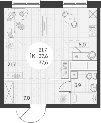 Продается 1-комн. квартира, 37.6 м²