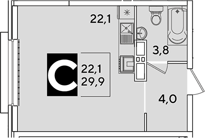 Продается 1-комн. квартира, 29.9 м²