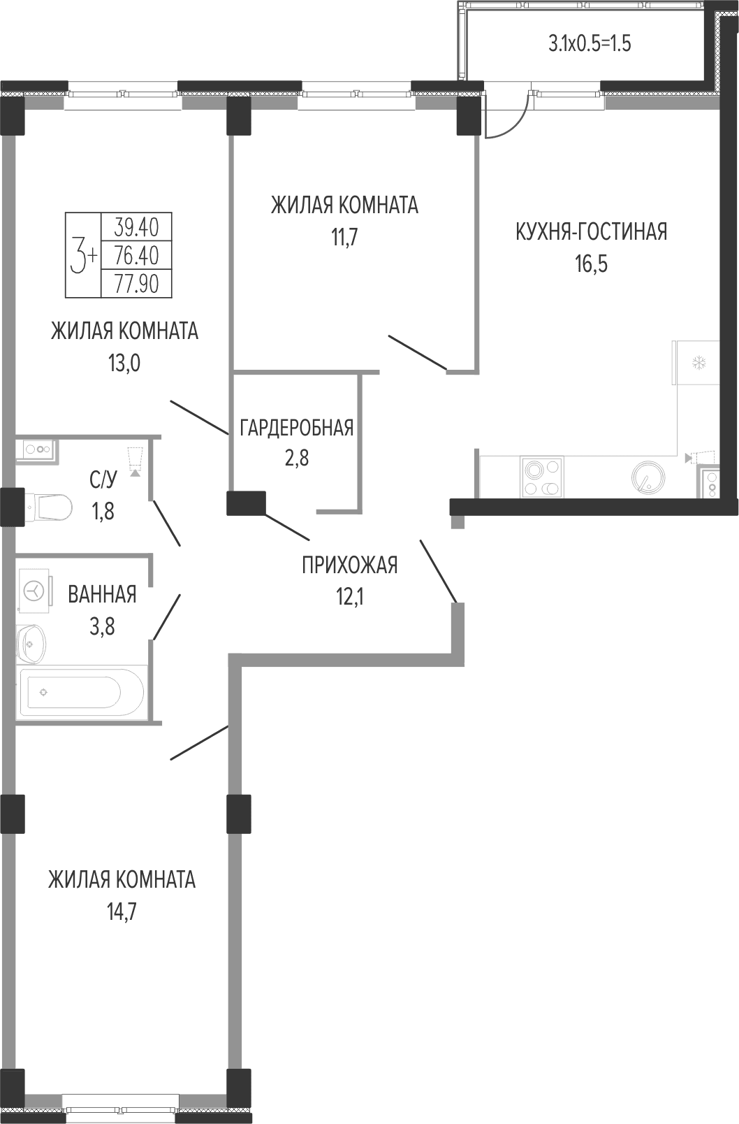 Продается 4-комн. квартира, 78 м²