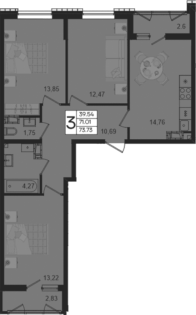 Продается 3-комн. квартира, 71.01 м²