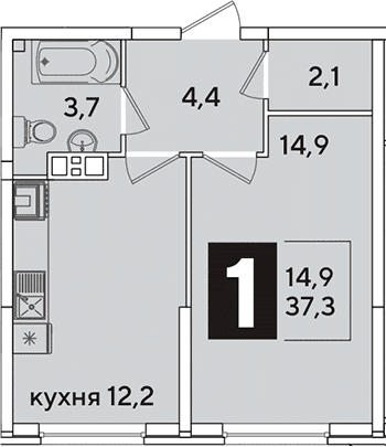 Продается 1-комн. квартира, 37.3 м²