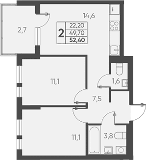 Продается 2-комн. квартира, 49.7 м²