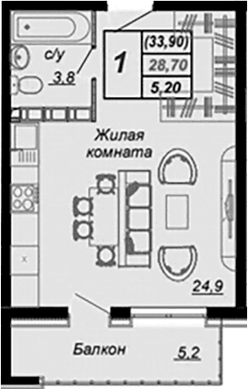 Продается 1-комн. квартира, 28.1 м²