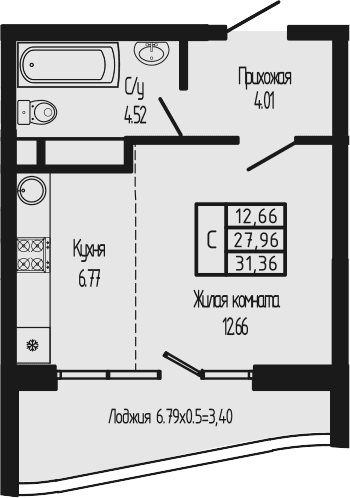 Продается 1-комн. квартира, 27.96 м²