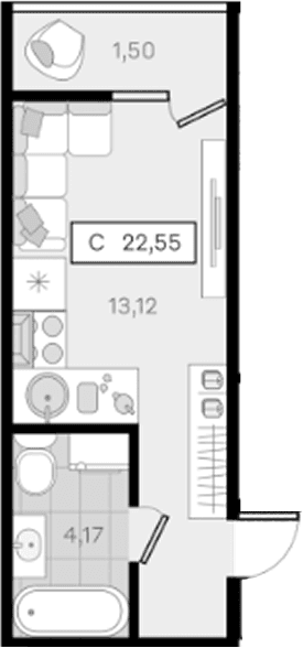 Продается 1-комн. квартира, 21.05 м²