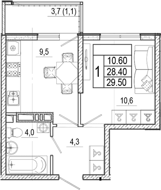 Продается 1-комн. квартира, 28.4 м²