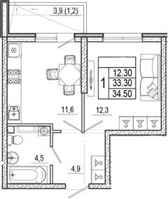 Продается 1-комн. квартира, 33.3 м²