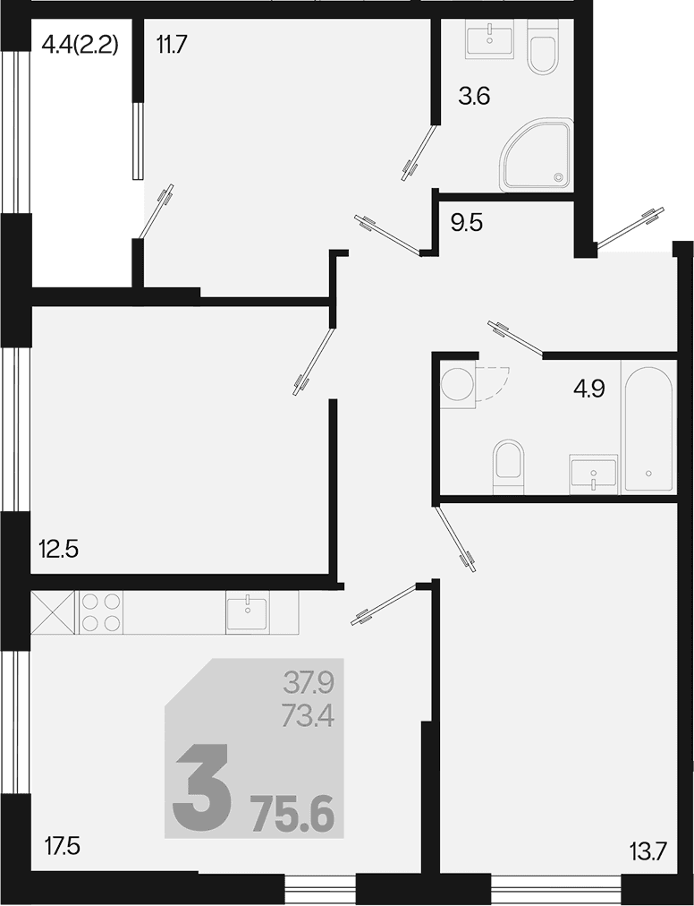 Продается 4-комн. квартира, 73.4 м²