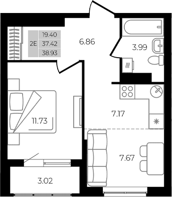 Продается 2-комн. квартира, 37.42 м²