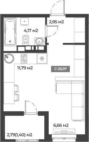 Продается 1-комн. квартира, 25.57 м²