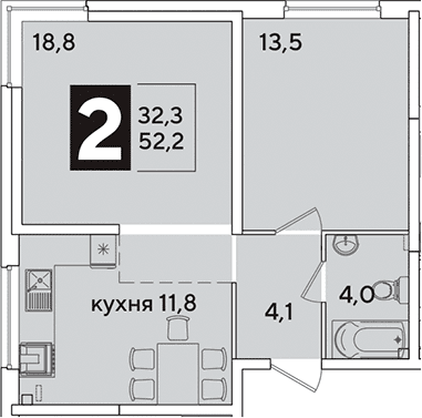 Продается 2-комн. квартира, 52.2 м²
