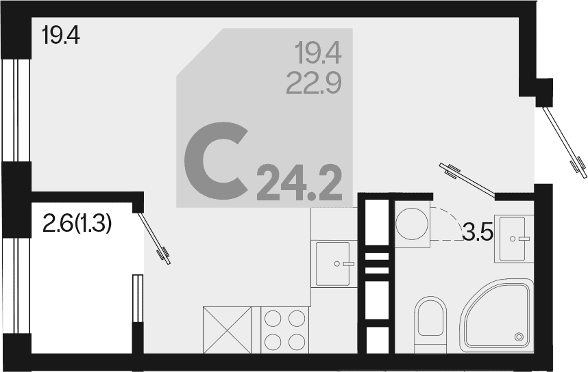Продается 1-комн. квартира, 22.9 м²