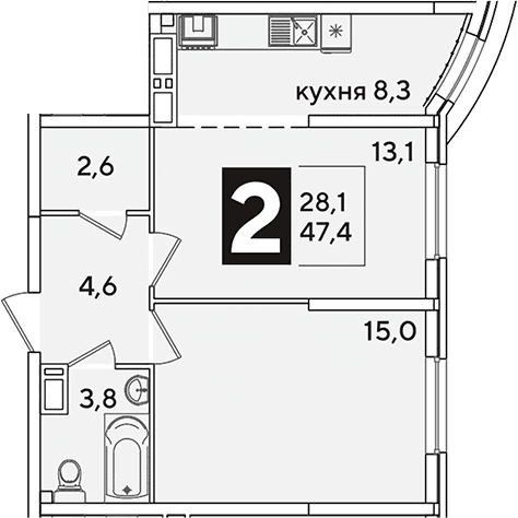Продается 2-комн. квартира, 47.4 м²
