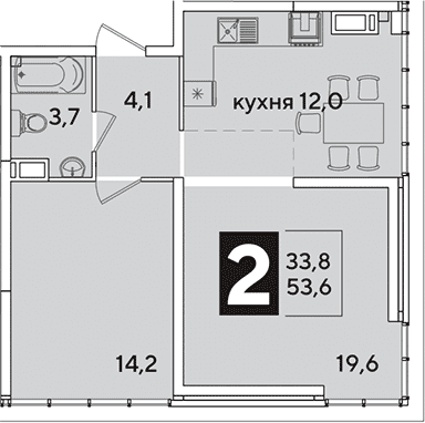 Продается 2-комн. квартира, 53.6 м²