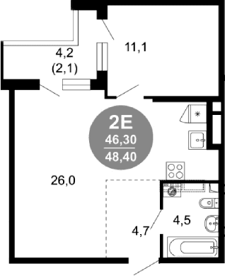 Продается 2-комн. квартира, 46.3 м²